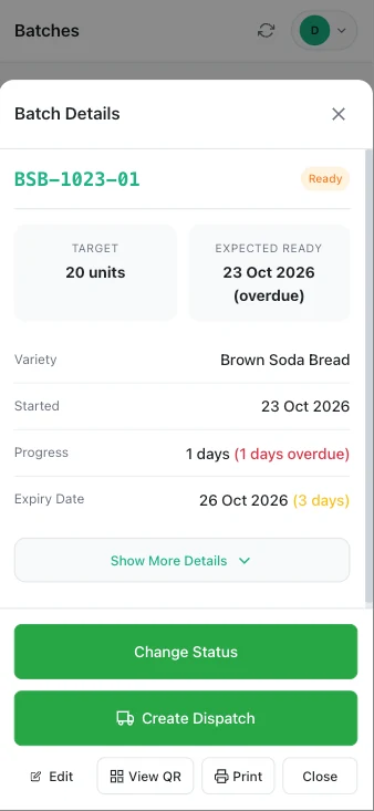 SmartTrace phone app screen relevant to farmhouse cheesemakers, yoghurt and ice cream makers